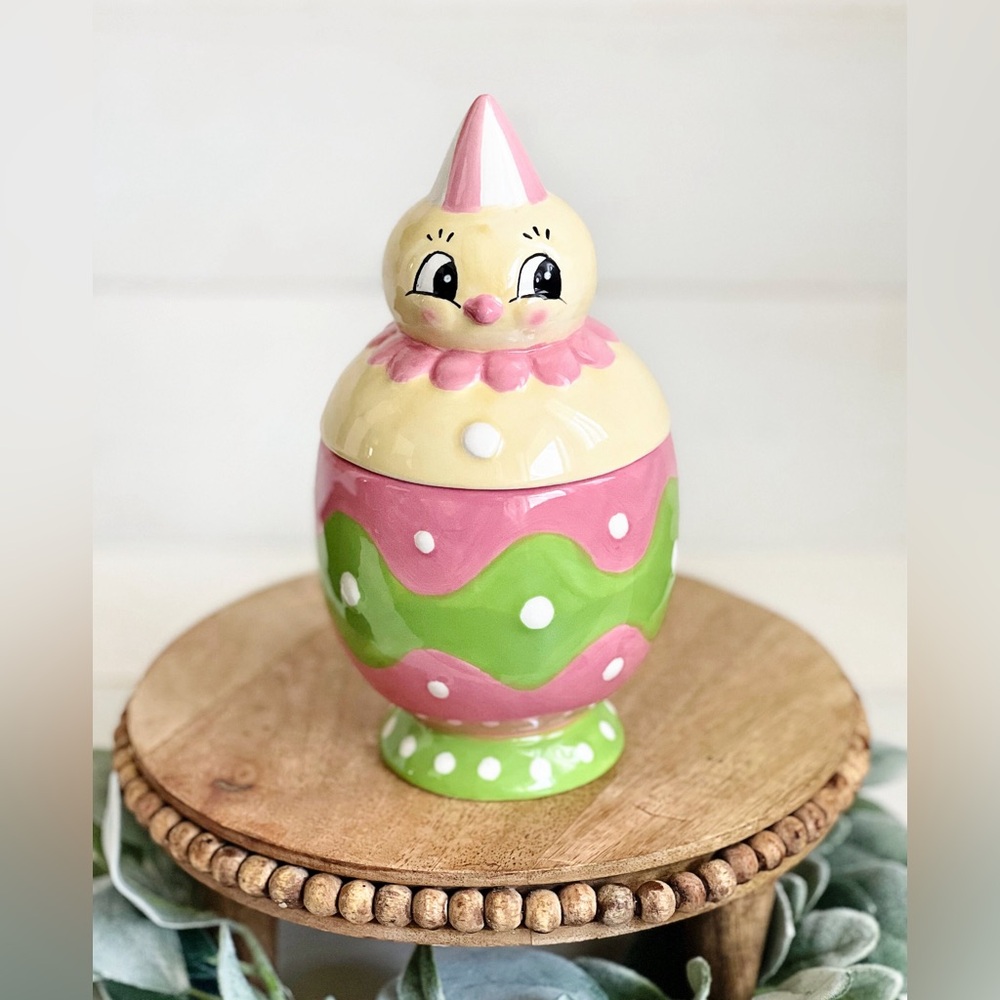 NEW Johanna Parker Carnival Cottage Easter Chick Ceramic Canister Jar